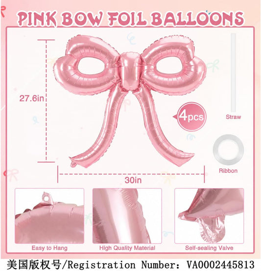 4-Piece Pink Bow Balloon Set